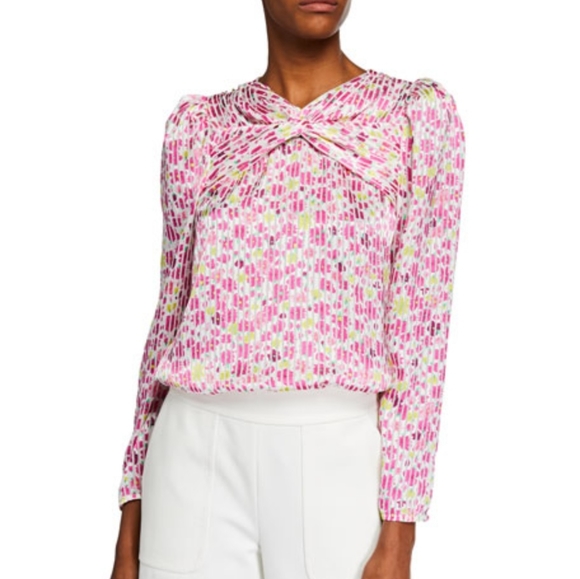 kate spade Tops - KATE SPADE Marker Floral Devote French Cream Top size Small Puff Sleeve silky